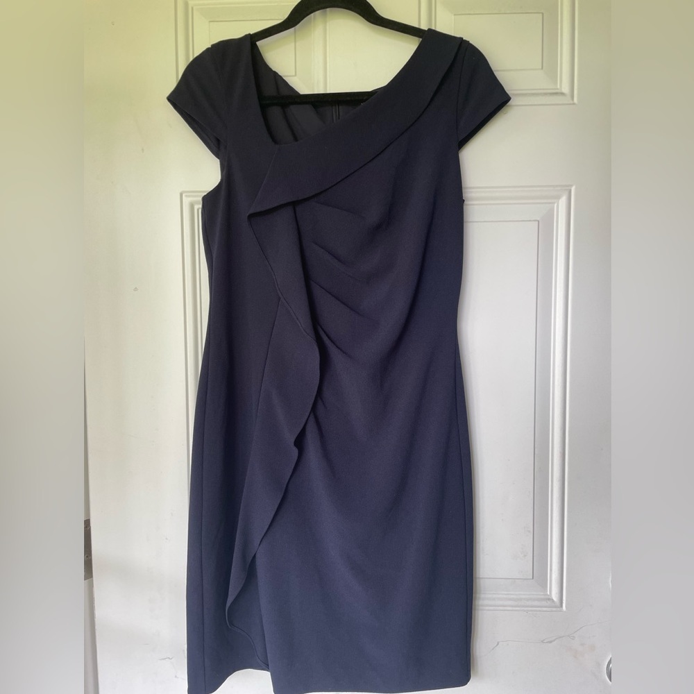 ANN TAYLOR navy ruffle front dress